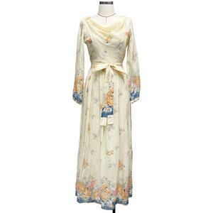Vintage Miss Elliette Womens Size 10 Floral Draped Boat Neck Boho Maxi Dress